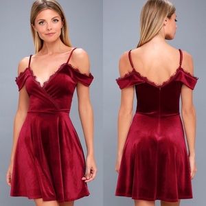 Lulus red velvet cold shoulder dress